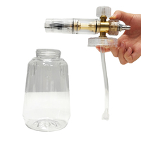 Canon à mousse transparent haute pression 1L pour lavage auto avec valve en laiton et raccord rapide 1/4 pouce