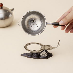 Pure Titanium Auspicious Cloud <b>Tea</b> Strainer One Piece With Thousand Holes Solid Wood Handle And Base Kung Fu <b>Tea</b> <b>Set</b> Filter - Product Image 4