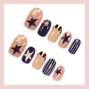 Suministros para <span class=keywords><strong>uñas</strong></span> Prensa en las <span class=keywords><strong>uñas</strong></span> Productos de belleza Y2K Estrellas Decoración Mujeres Corto Redondo Azul Rosa <span class=keywords><strong>Uñas</strong></span> postizas - Product Image 2