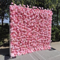 Dinding Bunga Mawar Pink Grosir DKB, Dinding Bunga Sutra 3D 5D Buatan, Latar Belakang Dekorasi 8ft X 8ft