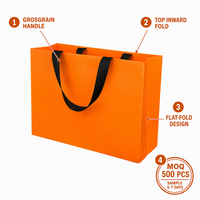 Sac shopping orange personnalisé avec poignée en ruban gros-grain noir, sac cadeau boutique en papier, impression personnalisée OEM ODM en gros