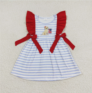 Baby Girls 4th Of July Dog Flag Sibling Rompers Clothing Sets - Product Image 4