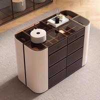 Commode îlot moderne de luxe pour chambre et salon, plateau en marbre, 8 tiroirs, bois massif, émail cuit, design arrondi, entièrement assemblée, chêne
