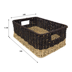 Custom-made cross-border handmade seaweed and rattan woven portable storage <b>baskets</b>, <b>square</b> desktop felt and rattan storage - Product Image 1