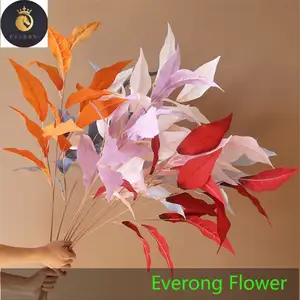 Wholesale Hot Selling Artificial Mango Leaves Branch Silk Colorful Leaves Greenery For Wedding Party Table Decoration Ins