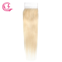 CLJhair Cabello Indio Liso Rubio 613 con Cierre de Encaje 5x5 HD, Cabello Virgen Directo de Fábrica para Venta al por Mayor de Extensiones de Cabello para Salones de Belleza