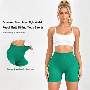 High Waisted Tummy Control Sports <strong>Shorts</strong> Biker Fitness Seamless Wrinkle-Resistant Peach Hip Lifting Scrunched <strong>Women</strong> Yoga <strong>Shorts</strong> - Product Image 2