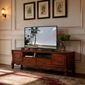 Meuble TV en bois massif sculpté à la main <span class=keywords><strong>de</strong></span> qualité supérieure avec tiroirs et armoires <span class=keywords><strong>de</strong></span> rangement - Grande console multimédia pour salons spacieux 71"W - Product Image 1
