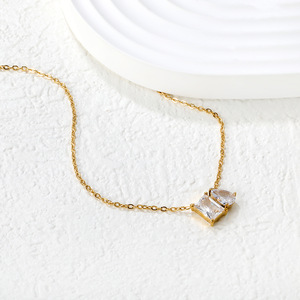 Collar Geométrico con Colgante de Zirconia en Forma de Lágrima Cuadrada de Acero Inoxidable Estilo Europeo Americano, Chapado en Oro de 18k, Cadena para Clavícula - Product Image 1