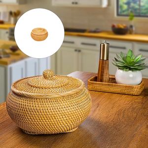 Cesta de Almacenamiento Redonda con Tapa, Tejida a Mano, de Ratán Premium, a Prueba de Polvo y Humedad, para Refrigerios, Bolsitas de Té, Cosméticos, Hogar y Oficina - Product Image 6