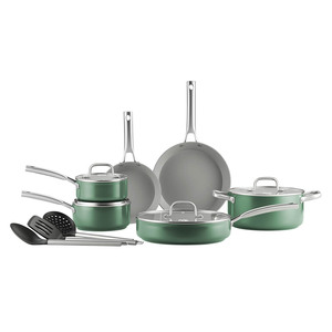 Conjunto de Utensílios de Cozinha Ecológicos de Cerâmica Verde Antiaderente, 13 Peças de Panelas e Frigideiras para Indução com Utensílios para Cozinha Saudável - Product Image 3