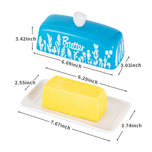Beurrier en céramique 3D style américain avec rose en relief, boîte à beurre en émail bleu pour la maison et le restaurant, idéal pour le stockage du fromage - Product Image 5