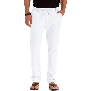 Pantalon décontracté gris pour homme en mélange de lin et de coton, coupe droite, respirant et confortable pour un usage quotidien - Product Image 4