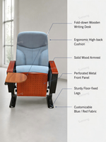 Chaise de théâtre ergonomique à base fixe avec dossier haut et tablette pliable, conçue pour les projets scolaires et de conférence