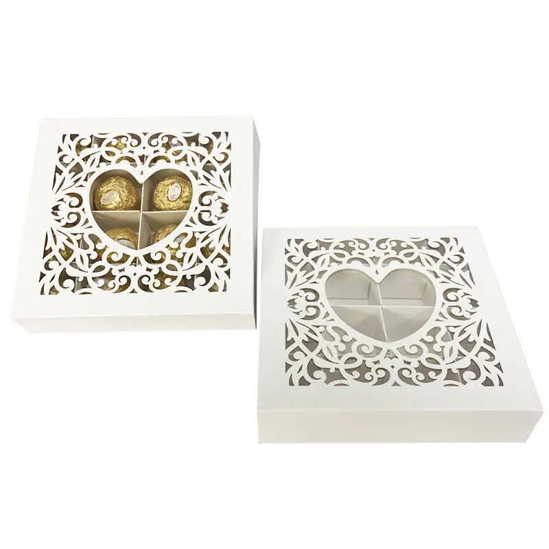 Белое сердце полая коробка для конфет для рукоделия с перерабатываемой картонной коробкой для шоколада с 16 сетками