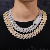 Chaîne cubaine entièrement sertie de 25 mm à 3 rangs, collier hip-hop en cuivre plaqué or/or blanc, bijou unisexe bling-bling streetwear, cadeau