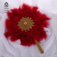 Éventail Rond Blanc en Plumes pour Mariage, Éventail de Mariée, Éventail à Main pour Demoiselle d'Honneur, Accessoire de Spectacle de Danse de Style Ancien