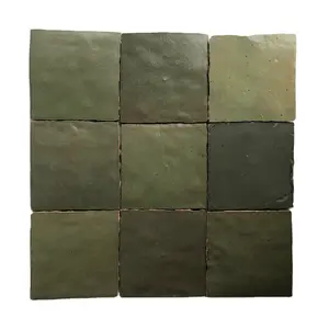 Handmade Custom Small 10*10cm Zellige Tiles Green Bathroom Kitchen Wall Tiles For Resort Hotel Project