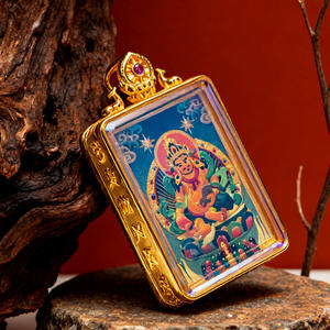 Pendentif Thangka en laiton peint à la main, Zajilam Manjushri Green Tara Wuye, portable, nouveau style chinois, artisanal, Tsa, décoration de la maison - Product Image 2