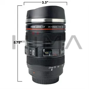 Leak Proof Camera Lens Coffee Cup, Stainless Steel Thermos, Camera Lens Coffee Mug with Retractable Lid