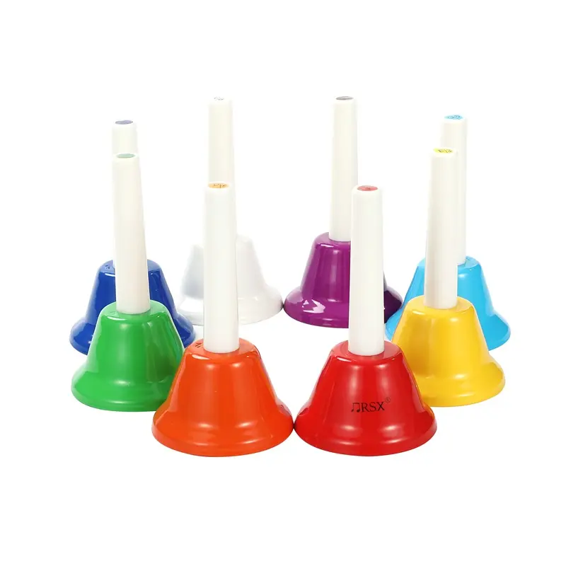 Hot children early education toy musical instrument 8 tone melody clock, rainbow 8-tones Hand Bell Set child bell music