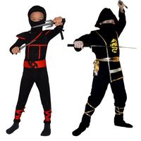 Kinder-Ninja-Cosplay-Kostüm-Set für Jungen und Mädchen, Halloween-Karneval-Verkleidung mit Dolch, Messer, Wurfpfeilen, Schwertkämpfer-Kampfanzug