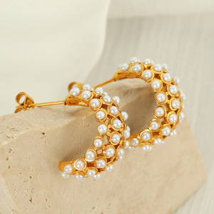 Gold Plated <b>Cuff</b> <b>Earrings</b> With Rhinestones And Pearls Geometric Shape For Party Women Jewelry EH406 EH407 - Product Image 2
