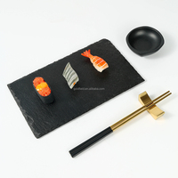 Ensemble de vaisselle en mélamine ardoise japonaise écologique réutilisable avec logo personnalisable, support pour baguettes en fibre de verre pour 2 personnes, coffret cadeau