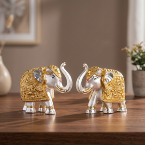 Pure Gold Silver Coated <b>Elephant</b> Showpiece Decorative <b>Elephant</b> Statue for Home <b>Decor</b> Good Luck Pooja Vastu Two <b>Elephant</b> Set - Product Image 1