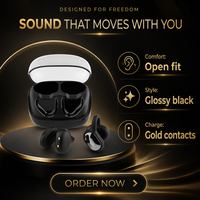 Earphone Bluetooth Open Ear dengan Pengait Telinga, Headphone Nirkabel, Indikator Baterai LED untuk Gaming dan Olahraga