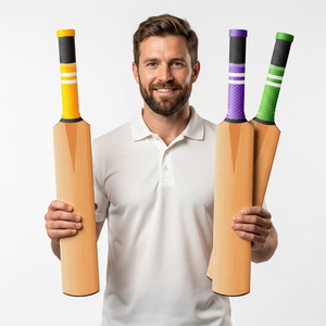 Batte de cricket classique en bois avec manche jaune, violet et vert, durable pour l'entraînement et la pratique - Product Image 5