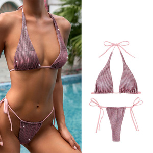 <span class=keywords><strong>Bikini</strong></span> à paillettes or et argent <span class=keywords><strong>original</strong></span> 2024 nouveau maillot de bain à bretelles fendues sexy pour femmes - Product Image 2
