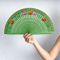Éventail pliant espagnol artisanal de 23 cm en bois de Schima avec dessin coloré pour spectacle de danse, vente en gros pour fabricants