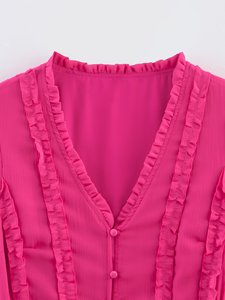 SHENZHU Abbigliamento Donna 2025 Nuovo Stile Estivo <span class=keywords><strong>Elegante</strong></span> <span class=keywords><strong>Abito</strong></span> Lungo in Chiffon con Pizzo e Scollo a V a Maniche Lunghe - Product Image 2