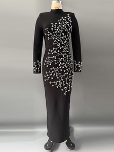 Nouvelle <span class=keywords><strong>robe</strong></span> moulante à col montant et manches longues noire pour femmes, design tendance - Product Image 4