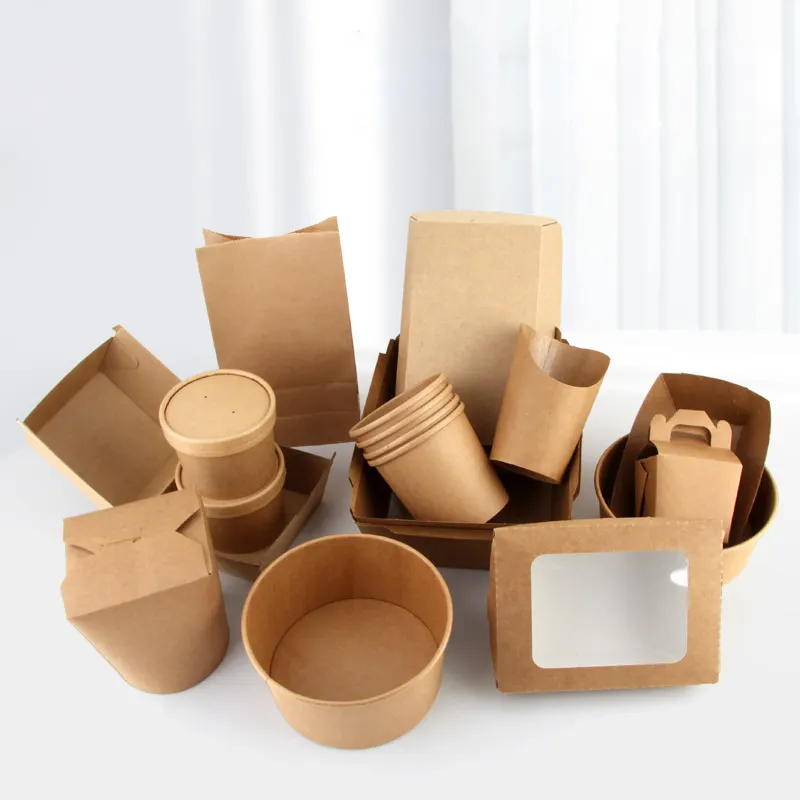 生分解性リサイクルクラフト紙箱32オンススープカップ食品用紙蓋付きの新しいデザインのペストリークッキー紙箱