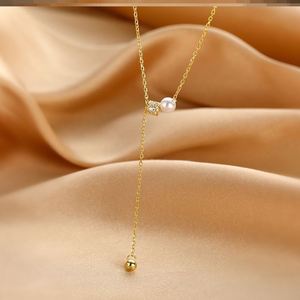 Pearl Tassel Necklace For Women Minimalist Collarbone Chain Light Luxury Everyday Wear 10cm Extended Chain Geometric Design - Product Image 2