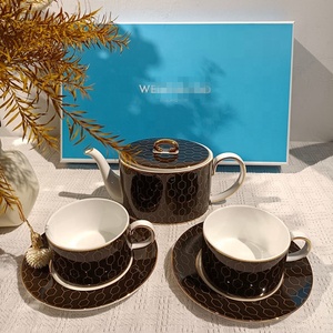 Bestselling Black 300ml Bone China <b>Tea</b> Cups <b>Set</b> with <b>Pot</b> Gift Box Coffee & <b>Tea</b> <b>Set</b> Food Contact Safe Country Style - Product Image 1