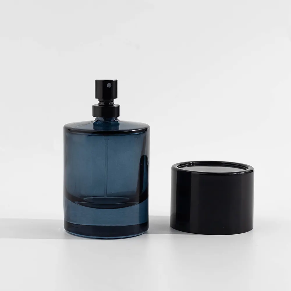 Frasco de perfume de cristal azul frasco de perfume de fundo grosso 50 ml 30 ml 100 ml frascos de vidro com tampas de bomba de luxo