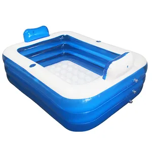 价格便宜180厘米充气透明蓝色浴缸成人泡泡池带杯孔