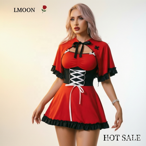 Costume <span class=keywords><strong>Sexy</strong></span> Gothique de <span class=keywords><strong>Rouge</strong></span>-Éventail pour Femme, Robe Corset <span class=keywords><strong>Rouge</strong></span> ODM avec Nœuds et Cape à Capuche pour Fête d'Halloween et Jeu de Rôle - Product Image 1