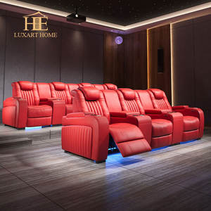 Ensemble de canapés de cinéma maison intelligents fonctionnels de couleur rouge, salle multimédia, villa, sous-sol, fauteuil inclinable électrique, appui-tête, sièges VIP pour films - Product Image 3