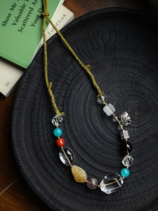 Natural Irregular Clear Quartz Multi Gemstone Necklace, 925 Sterling <b>Silver</b> Elephant Charm Hand Woven Adjustable <b>Choker</b> - Product Image 6