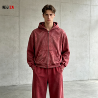 Sweat à capuche zippé vintage en molleton français Spandex/Coton, brodé, personnalisable, haute qualité, délavé à l'acide, pour homme – Prix usine
