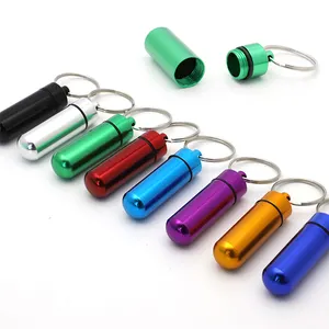 Promotional Outdoor Survival Waterproof Aluminum First Aid Pill Container Mini Medicine Holder Capsule Bottle Pillbox Keychain