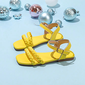 Sandales plates tressées pour filles, tendance décontractée, pour l'école et les activités de plein air - Product Image 1