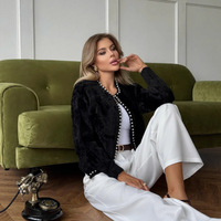 Damen Strickjacke aus Kunstnerz, Perlenverzierte Laternenpuffärmel, Dicker Flauschiger Pullover-Mantel, Eleganter Tweed-Stil Strickoberteil Großhandel