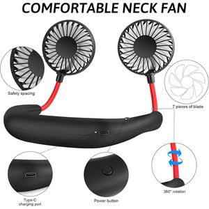 Ventilateur de cou portable en plastique personnalisé, cadeau promotionnel, mains libres, rechargeable par USB, 3 vitesses, ventilateur de sport portable pour le cou - Product Image 2