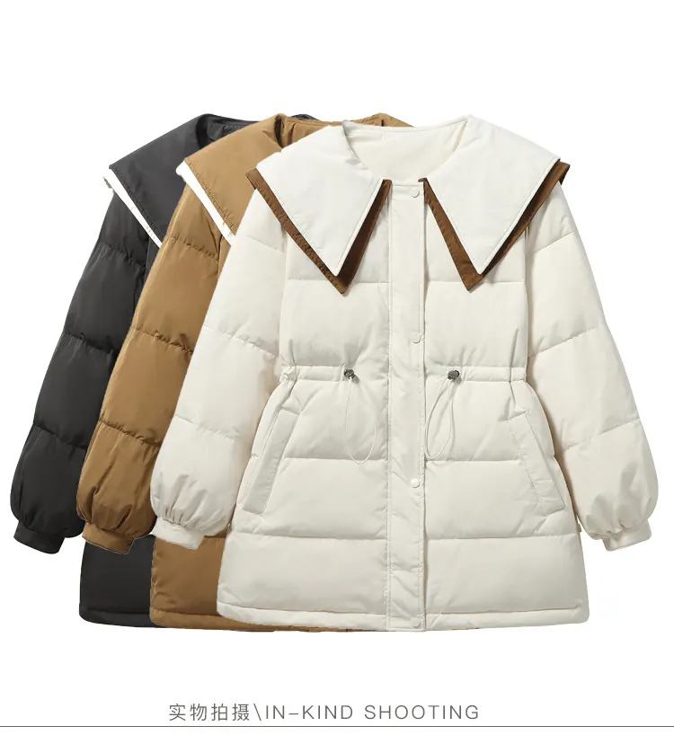 White duck down baby collar down jacket 2022 popular design sense small middle long thin coat