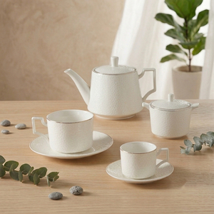 Ensemble de tasses à thé et à café en céramique de porcelaine moderne avec bord doré personnalisé, écologique, passe au lave-vaisselle, 250 ml, idéal pour un cadeau - Product Image 3